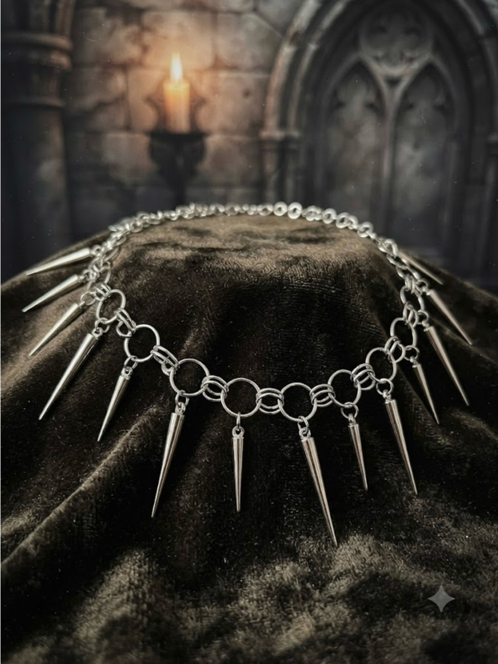 Hand Crafted Silver Spike Choker Necklace - Picture 3 of 5